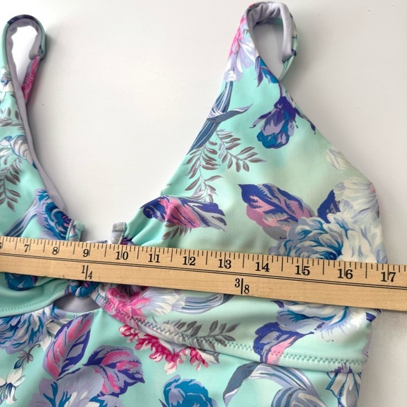 Nanette Lepore Women's Sz 12 Blue Floral Tankini Swimsuit Top Coastal Beachy EUC - Picture 8 of 10